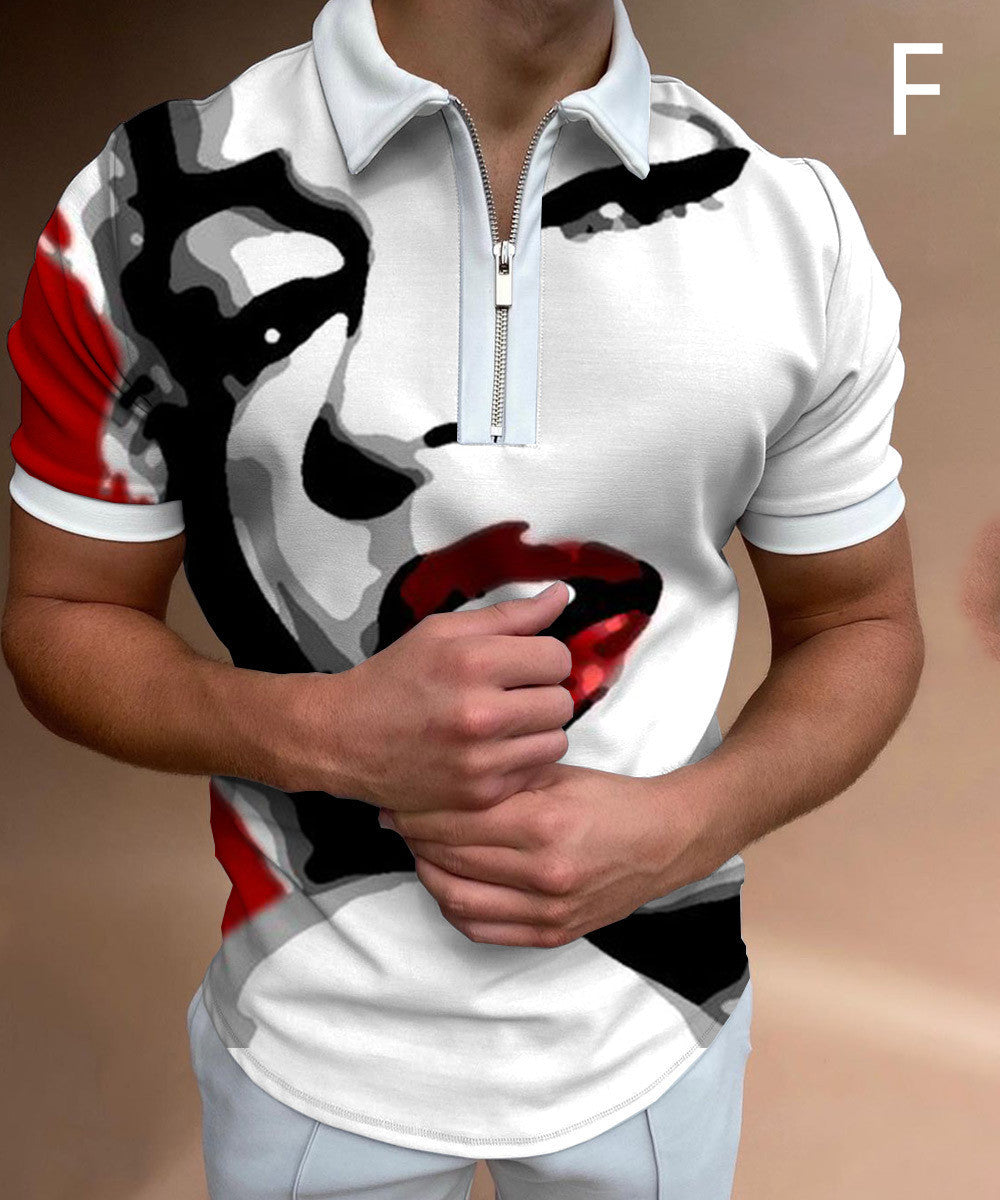 Shirts For Men Face Art Print Short Sleeve Tshirts Streetwear Mens - Enfance-Heureuse