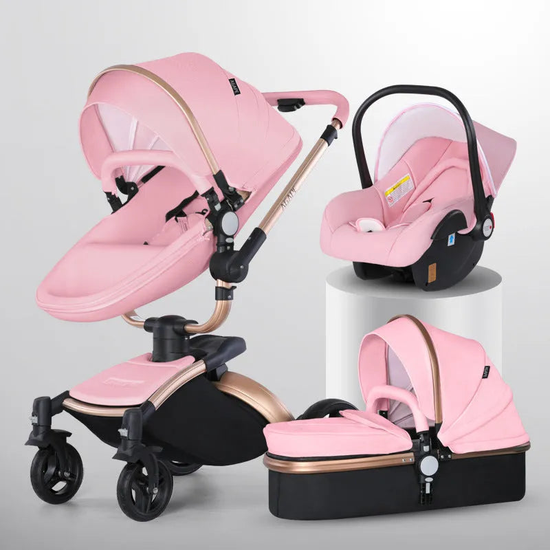 Haute paysage bébé poussette 360 degrés Rotation 3-en-1 panier pliable - Enfance-Heureuse