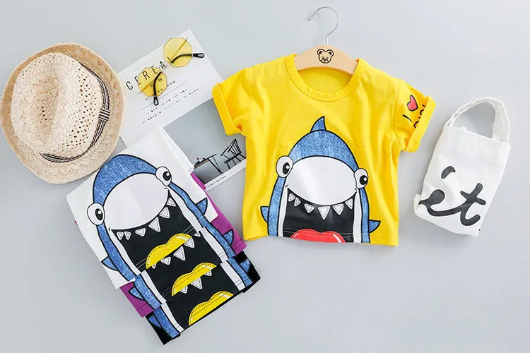 Requin de bande dessinée Motif Nouveau Costume À Manches Courtes pour L'été 2020 Version Coréenne Nouveau Costume Fabricant Direct Gros - Enfance-Heureuse