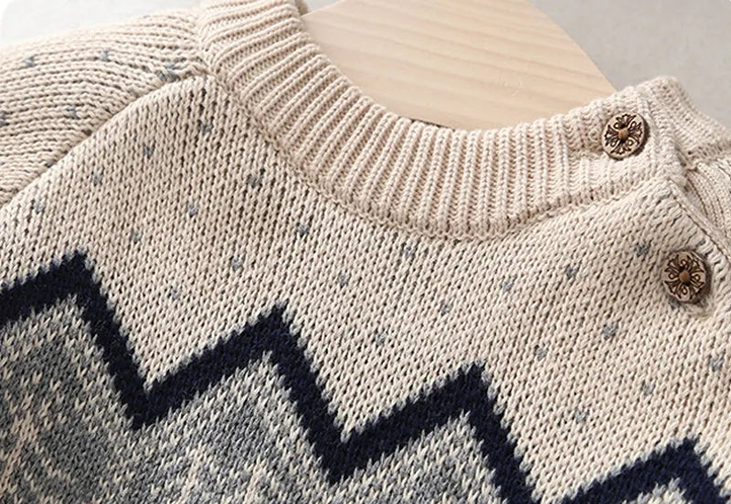 Boys and girls plus velvet thick retro knitted sweater - Enfance-Heureuse