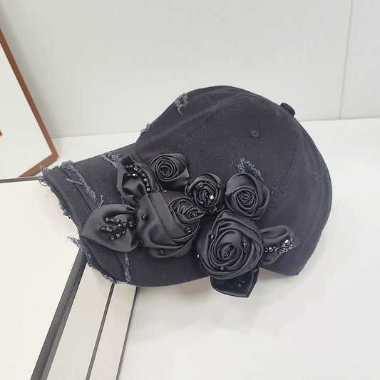 Female 3D Crystal Rose Light Luxury Fashion Duck Tongue Hat