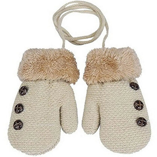 Children's Gloves Knitted And Velvet Gloves Double-Layer Thickening With Lanyard - Enfance-Heureuse