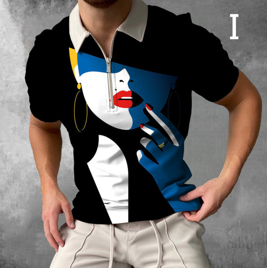 Shirts For Men Face Art Print Short Sleeve Tshirts Streetwear Mens - Enfance-Heureuse