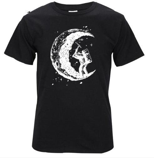 Digging The Moon Print Casual Mens O-neck T Shirts Fashion Men's Tops Men T-shirt Short Sleeve Men Tshirt - Enfance-Heureuse