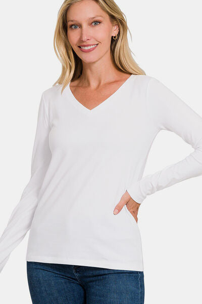 Zenana Full Size V-Neck Long Sleeve T-Shirt - Enfance-Heureuse