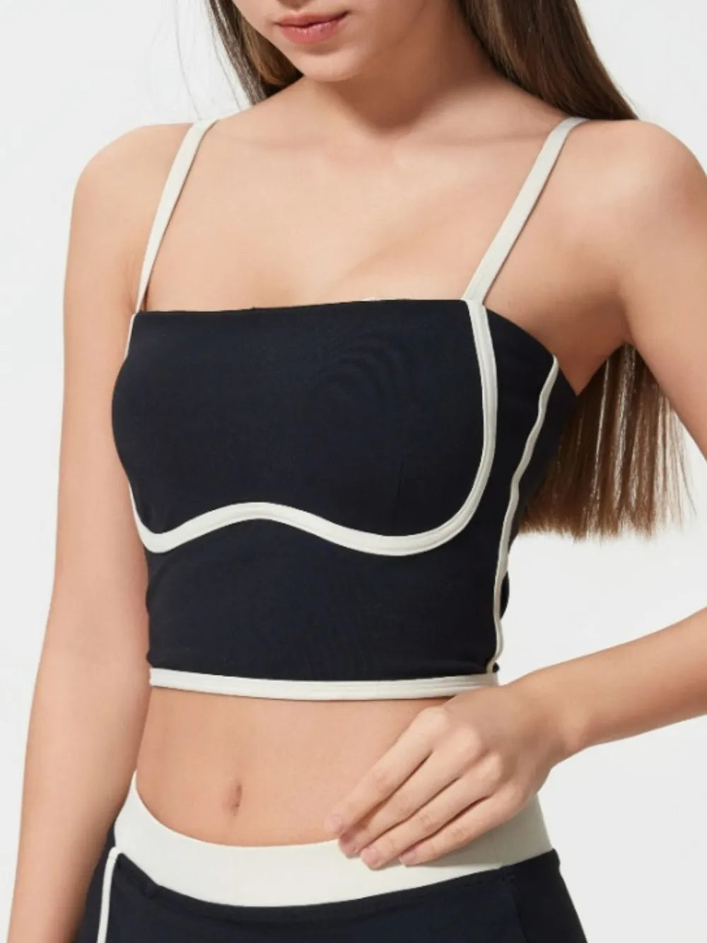 Millennia Contrast Trim Square Neck Active Cami with Detachable Chest Pads - Enfance-Heureuse