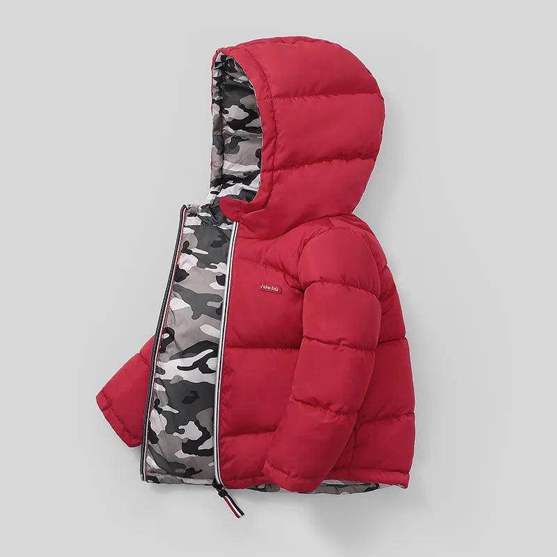 Les moyens et petits enfants portent des vestes d'hiver rembourrées à double face - Enfance-Heureuse