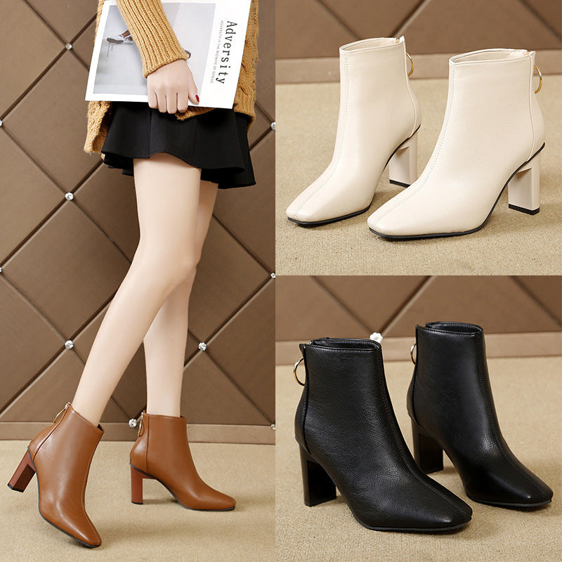 Chunky Heel Martin Boots Women's Shoes Plus Size - Enfance-Heureuse