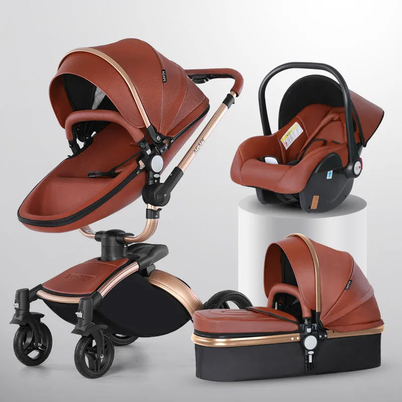 Haute paysage bébé poussette 360 degrés Rotation 3-en-1 panier pliable - Enfance-Heureuse