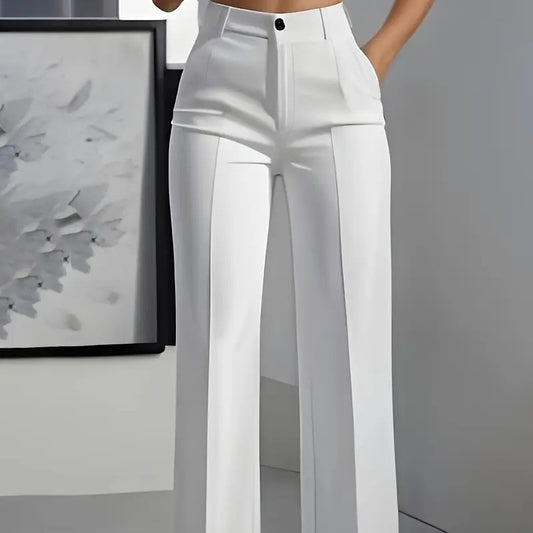Women's White Minimalist Pants Made Of Polyester - Enfance-Heureuse