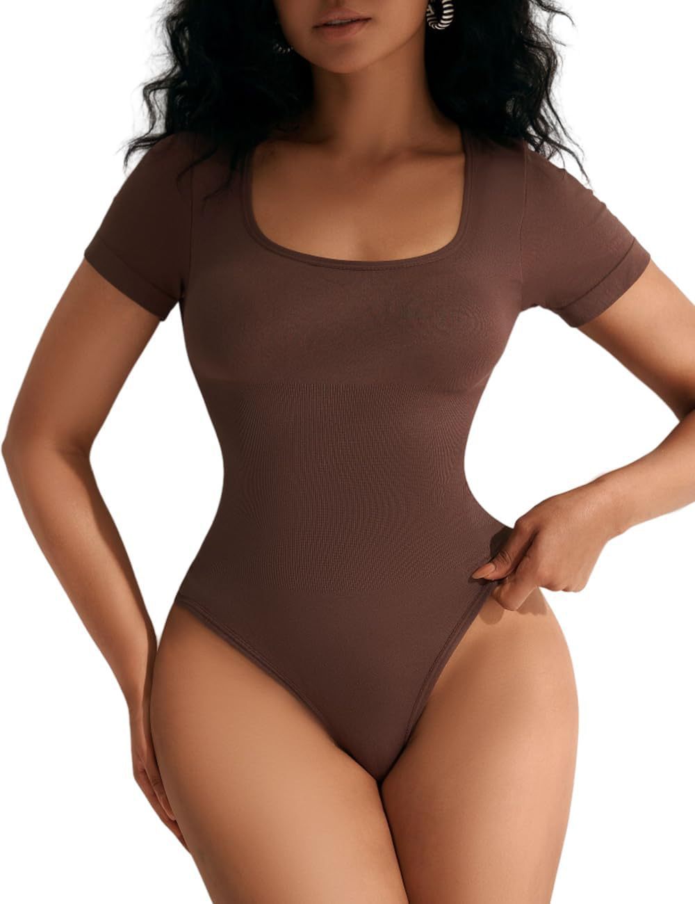 European And American Square-neck Cinched Corset Close-fitting Seamless Short Sleeve T-back - Enfance-Heureuse