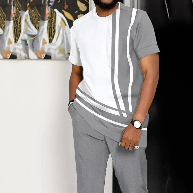 Men's Printed Color Block Pattern Sports Leisure Lining Suit - Enfance-Heureuse
