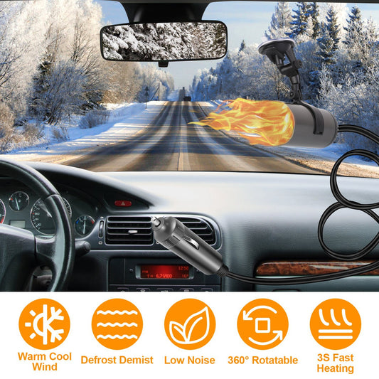1Pc 12V 150W Portable Car Heater 2 In 1 Heating Cooling Fan Rotatable Demister Defroster With 4.92ft Cord - Enfance-Heureuse