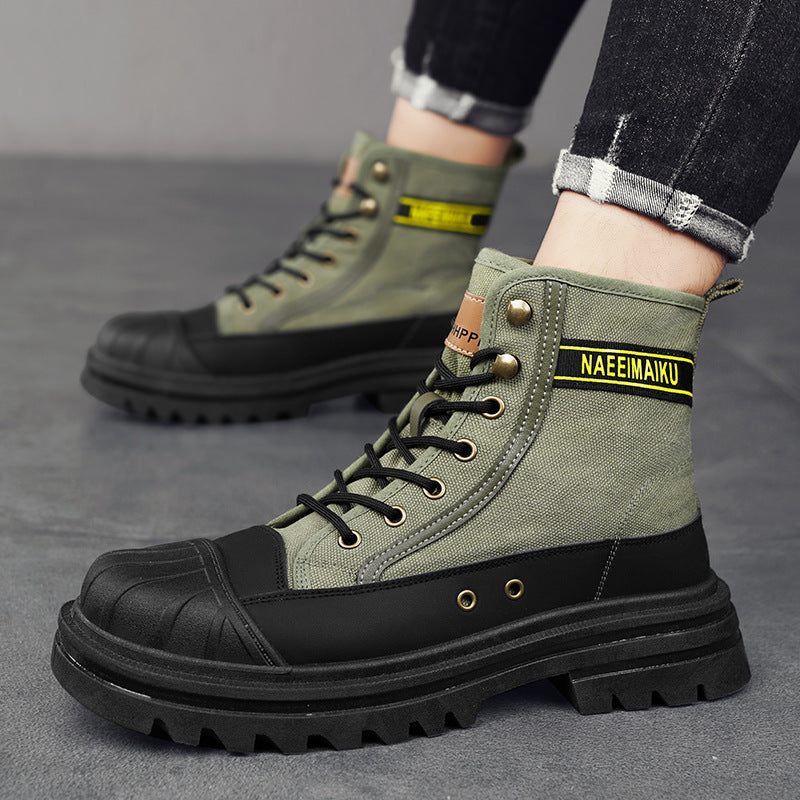 Thick-soled Canvas Casual Sports Men's All-match Work Motorcycle Boots - Enfance-Heureuse
