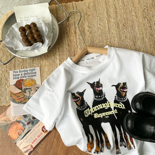 T-shirt tendance pour garçons Doberman Pinscher décontracté - Enfance-Heureuse