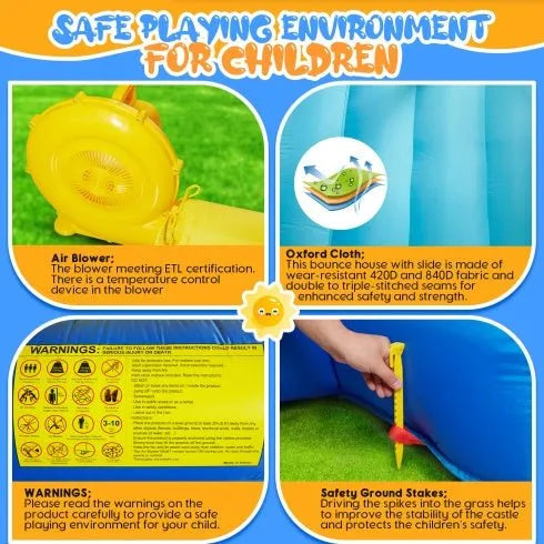 8 In 1 Inflatable Bounce House With Blower Basketball Hoop Ocean Balls Ring-toss Game Target And Sticky Ball Game For Kids - Enfance-Heureuse