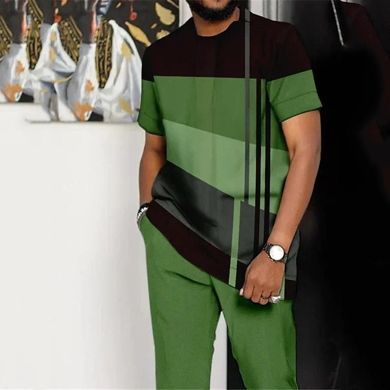 Men's Printed Color Block Pattern Sports Leisure Lining Suit - Enfance-Heureuse