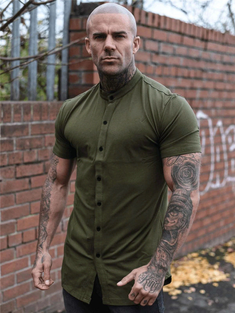 New Summer Shirt Fitness Clothing Cotton Tops Short Sleeve Sports Shirts Brand Mens Short Cool Casual Fashion Breathable Shirt - Enfance-Heureuse