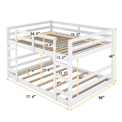 Full Over Full Bunk Bed With Ladder, White - Enfance-Heureuse