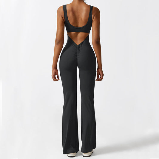 Women Sleeveless Flare Jumpsuits Fitness Yoga Long Pants - Enfance-Heureuse