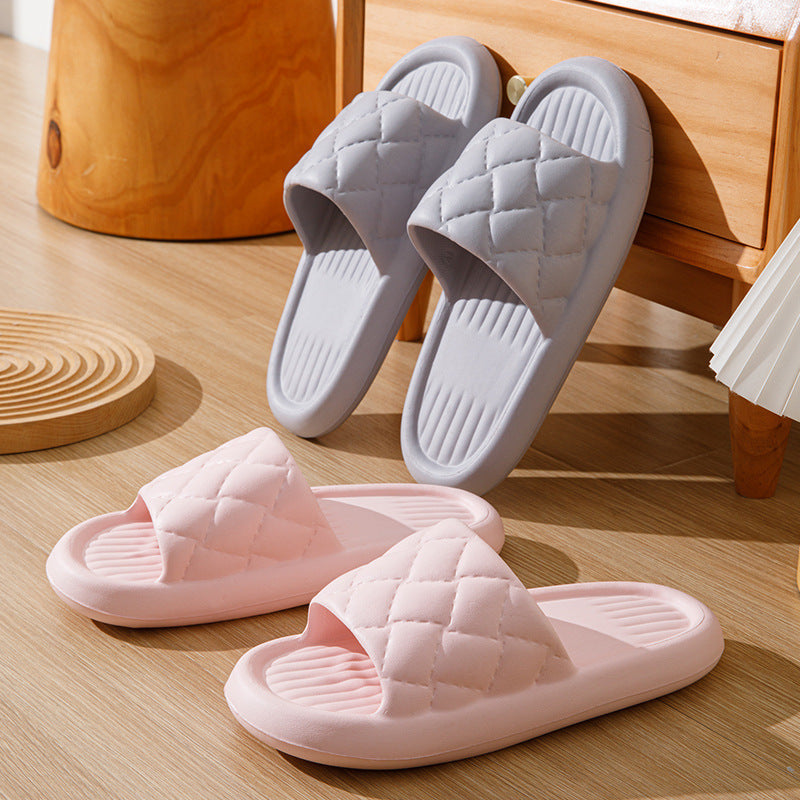New Rhombus Home Slippers Summer Non-slip Floor Bathroom Slipper Lightweight Simple House Shoes For Women Men - Enfance-Heureuse