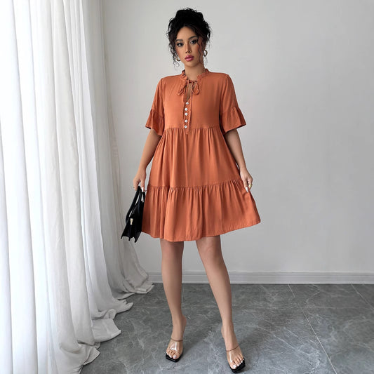 High-grade Simple Style Lace-up Solid Color Dress Women - Enfance-Heureuse