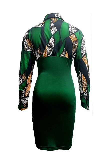 Women's Printed Waist Cinching Drawstring Pleated Hip Hugging Dress - Enfance-Heureuse