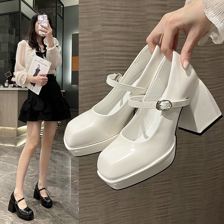 Square Toe Universal Shallow Mouth Buckle Leather Shoes - Enfance-Heureuse