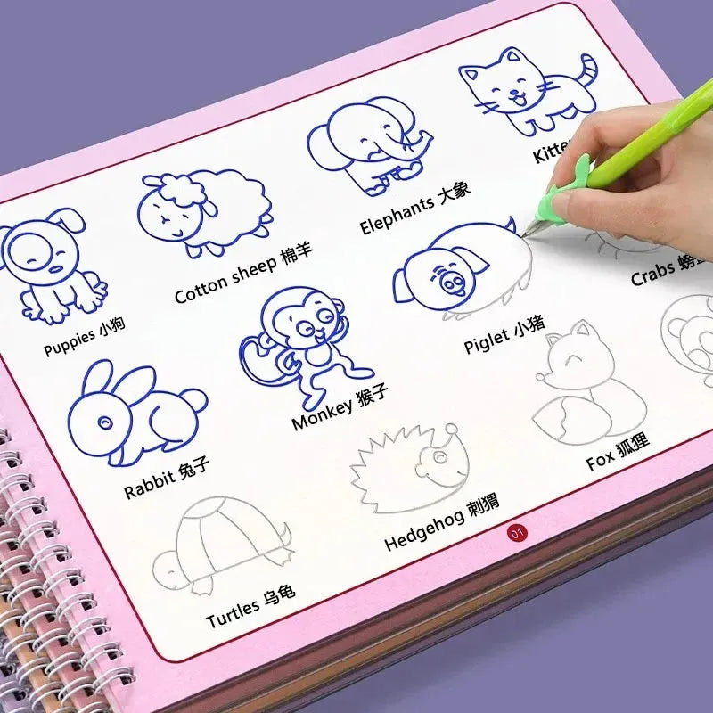 Magic Book Curious Copybook Children Drawing Books 3D Groove Reusable Educational Montessori Games for Writing Practice Book - Enfance-Heureuse