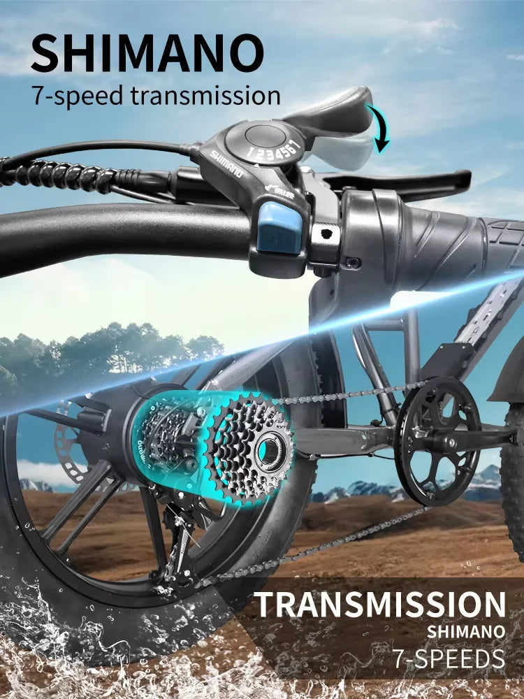 DEEPOWER S7 Off-Road Electric Bike for 1000W Motor Adults Mountain Ebike with 48V 60AH LG Battery All-Terrain Motorcycle Style - Enfance-Heureuse