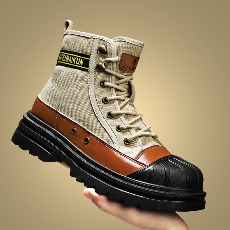 Thick-soled Canvas Casual Sports Men's All-match Work Motorcycle Boots - Enfance-Heureuse