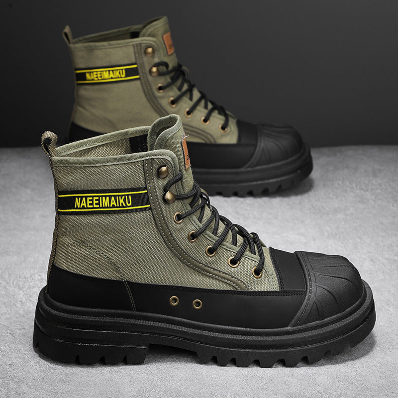 Thick-soled Canvas Casual Sports Men's All-match Work Motorcycle Boots - Enfance-Heureuse