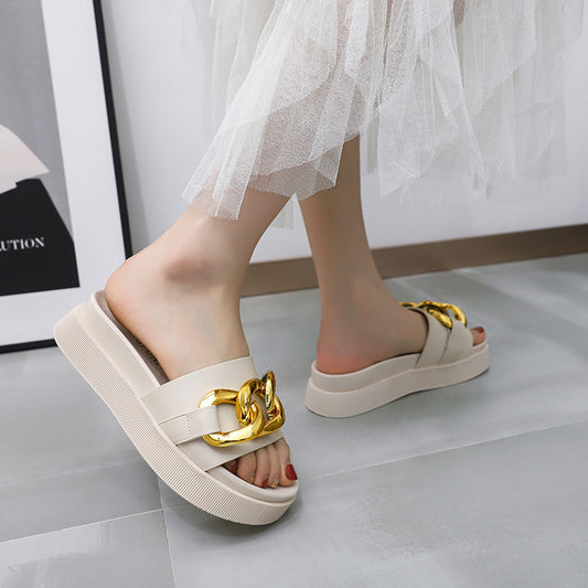 Summer New Style Metal Chain Flat-bottomed Lazy Beach Flip-flop Women - Enfance-Heureuse