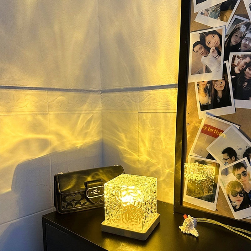 LED Water Ripple Ambient Night Light USB Rotating Projection Crystal Table Lamp RGB Dimmable Home Decoration 16 Color Gifts - Enfance-Heureuse