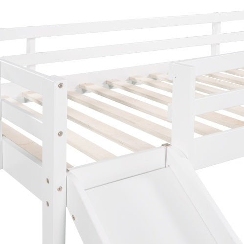 Twin Size Loft Bed Wood Bed With Slide, Stair And Chalkboard,White - Enfance-Heureuse