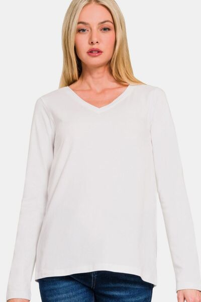 Zenana Full Size V-Neck Long Sleeve T-Shirt - Enfance-Heureuse