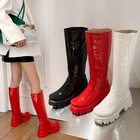 Women's Boots, Thick-soled Round-toe Trifle Mid-heel High-top Large Size Shoes - Enfance-Heureuse
