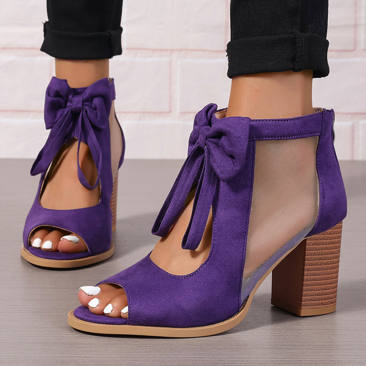 Large Size Thick Heel High Heels Women's Bow Sandals - Enfance-Heureuse