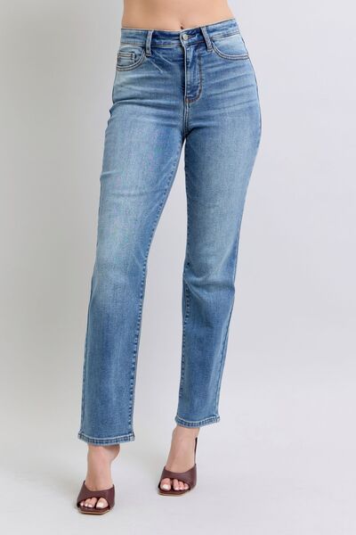 Judy Blue Full Size Run Vintage Wash Thermal Straight Jeans - Enfance-Heureuse