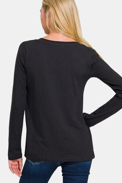 Zenana Full Size V-Neck Long Sleeve T-Shirt - Enfance-Heureuse