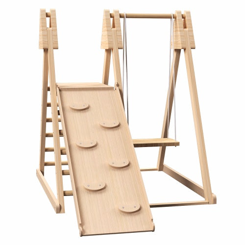 4-in-1 Juniper Indoor Play Gym - Jungle Gym Playset With Baby Swing, Slide, Ladder, And Climbing Wall - Foldable Wooden Playset - Indoor Jungle Gym For Kids - Enfance-Heureuse