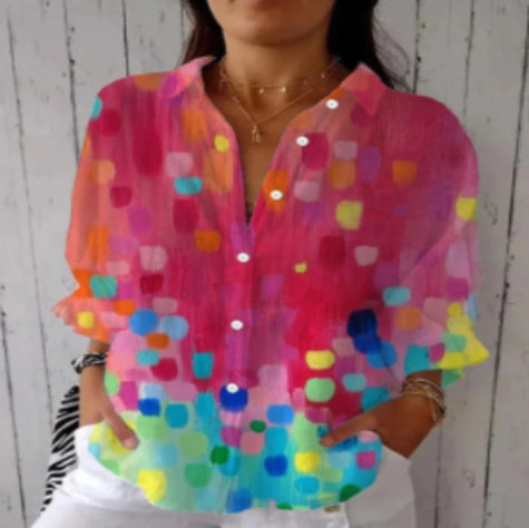 Floral Print Long-sleeved Shirt Women's Casual Button Tops Clothing - Enfance-Heureuse
