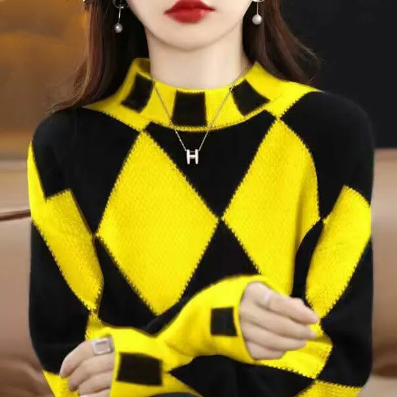 Mock Neck Sweater Bottoming Shirt New Color Matching - Enfance-Heureuse