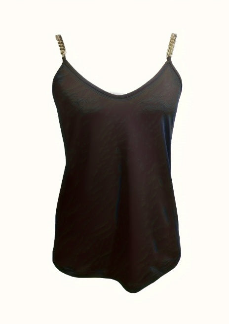 Ladies' Solid Color V-neck Chain Decoration Fashionable Camisole Vest - Enfance-Heureuse