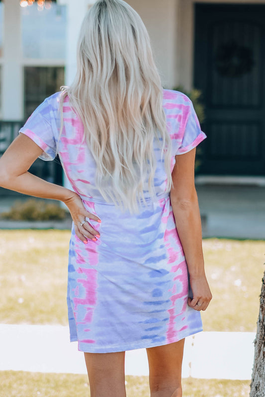 Women Tie-Dye Belted T-Shirt Dress - Enfance-Heureuse