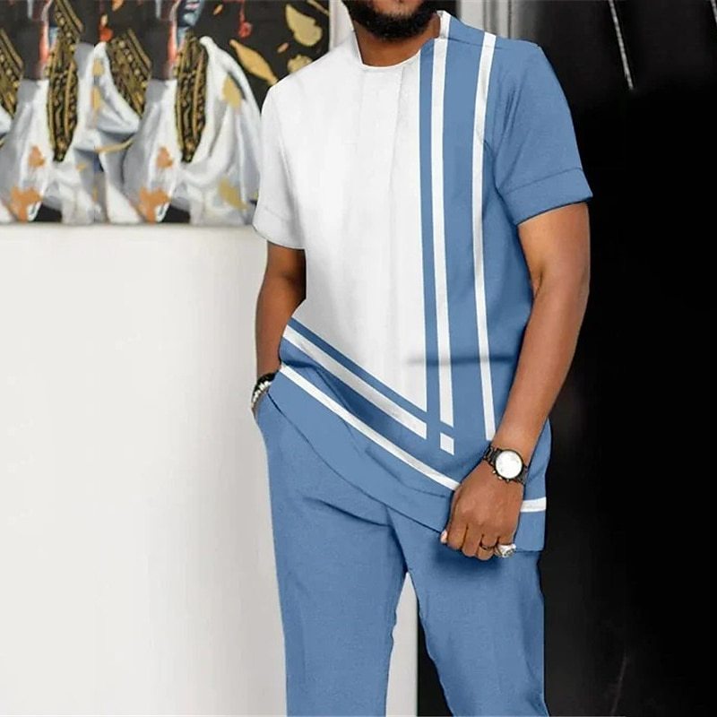 Men's Printed Color Block Pattern Sports Leisure Lining Suit - Enfance-Heureuse