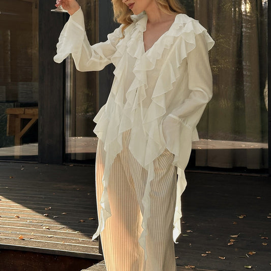 Casual Ruffled Long Sleeve Shirt - Enfance-Heureuse