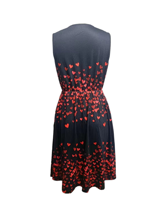 Ladies' V-neck Heart-shaped Printed Casual Off Shoulder Dress - Enfance-Heureuse