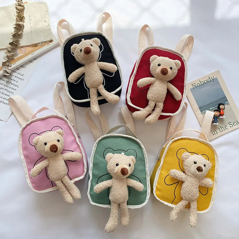 Cute Bear Doll Mini Canvas Kindergarten Backpack - Enfance-Heureuse