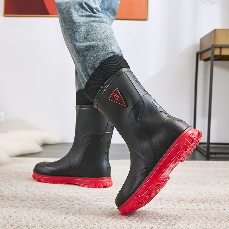 Thermal Men's Rain Boots Fixed Cotton Mid-high Tube - Enfance-Heureuse
